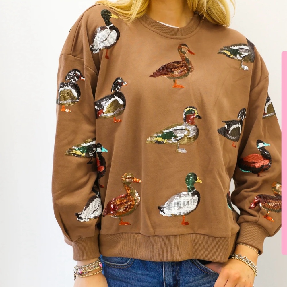 NWOT Queen Of Sparkles Multicolor Duck Pattern Sweater